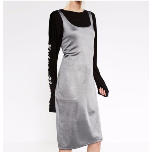 Zara Silver Scoop Neck Sleeveless Midi Dress - Picture 2 of 5